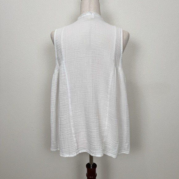 Gauzy White Cotton Top Womens Large Beachy Relaxed Boho Tropical Breathable - Picture 7 of 16